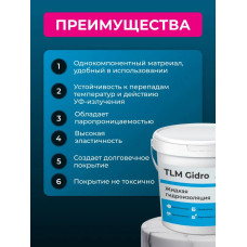 Гидроизоляция TLM Gidro для ванной, душевой, пола, кровли, бетона, потолка - 3,9 кг