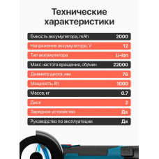 Аккумуляторная угловая болгарка с регулировкой оборотов / Электрическая мини ушм 22000 об/мин GD1-16