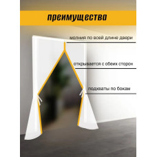Дверь защитная временная против пыли при строительстве и ремонте, застежка молния, 155*220 см (Белый/Желтый)