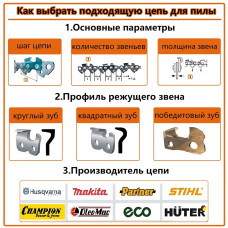 Цепь для бензопила штиль 180-52 звеньев - 14"/35см / Шаг цепи- 3/8"/ Толщина ведущего - 1,3 мм