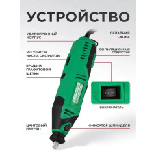 Гравер электрический Electrolite ГР 240 С НАБОРОМ (200 Вт, 40 шт насадок, 30000 об./мин, регулировка скорости, КЕЙС) Прямошлифовальная машина с гибким валом для шлифовки