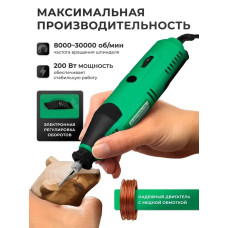 Гравер электрический Electrolite ГР 240 С НАБОРОМ (200 Вт, 40 шт насадок, 30000 об./мин, регулировка скорости, КЕЙС) Прямошлифовальная машина с гибким валом для шлифовки
