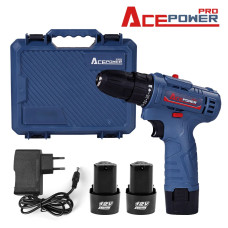 ACEPOWER Дрель-шуруповерт, 12 В, 2 АКБ