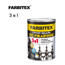 Грунт эмаль по ржавчине 3 в 1 FARBITEX, Краска по ржавчине для металла, по дереву, быстросохнущая, глянцевая, черный, 0.8 кг