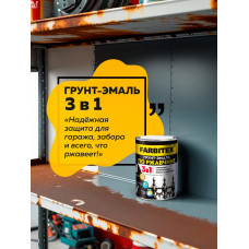 Грунт эмаль по ржавчине 3 в 1 FARBITEX, Краска по ржавчине для металла, по дереву, быстросохнущая, глянцевая, черный, 0.8 кг
