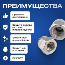 Гайка М6 колпачковая 10 шт., оцинкованная, DIN1587.