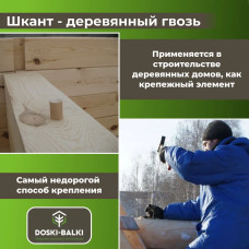 Шкант нагель строительный, сухой, березовый, круглый, 23х250мм, 48шт