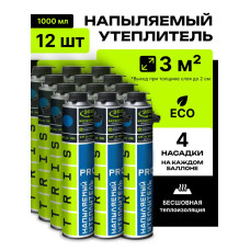 Напыляемый утеплитель TEPLIS PRO (с 4 насадками для пистолета на каждом баллоне) теплоизоляция высокой плотности TRIS 1000 мл, 12 шт