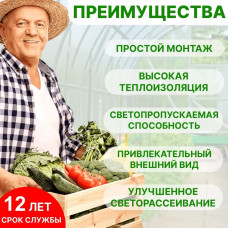 Сотовый поликарбонат АгроТИТАН для теплиц 4 мм, размер 6 х 2,1 м (2 листа)