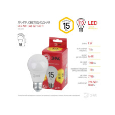 Лампочка светодиодная ЭРА RED LINE LED E27 15 Вт A60 груша 2700К теплый свет, 1 штука