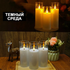 Комплект из 9-х светодиодных электрических восковых LED свечей 12,6, 15,2 см, 17,7 см диаметром с пультом ДУ Рождественский подарок