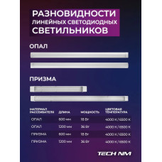 Линейный светильник светодиодный 1200мм, Tech NM SMD призма 36Вт, 6500К, лампа для рассады