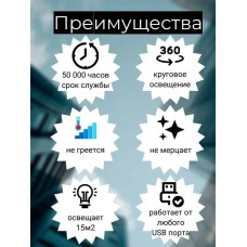Лампочка фонарик ночник USB портативная мини в комплекте 2 штуки