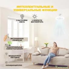 Люстра вентилятор с подсветкой и дистанционным управлением E27 / потолочный светильник с вентилятором
