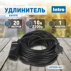 Удлинитель силовой в бухте Intro UP1200 20м без заземления 1 розетка ПВС 2х1мм, строительный садовый для газонокосилки и триммера