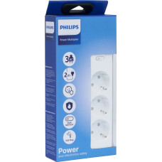 Philips сетевой фильтр 3 Розетки, кабель - 2M белый