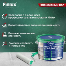 Эпоксидный наливной пол без запаха, эмаль для пола быстросохнущая с гидроизоляционным эффектом VodoStop, глянцевый Finlux F-1240 Platinum 10 кв.м. Серый